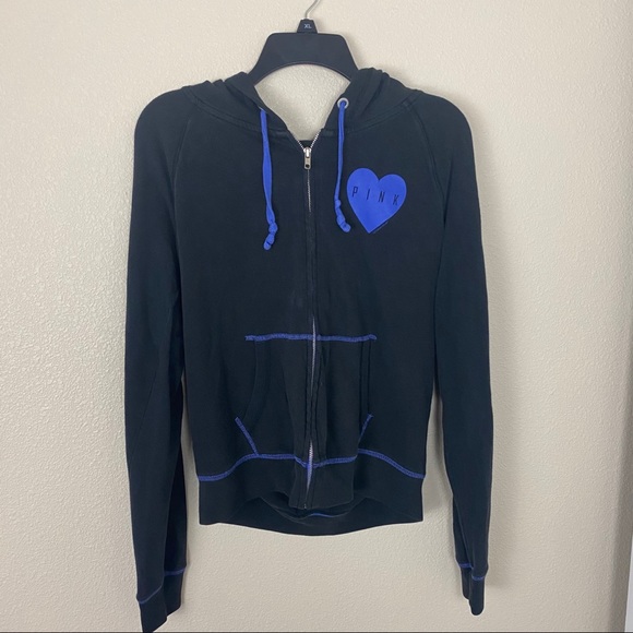 Victoria Secret Pink Zip Up Jacket Black with blue - Picture 3 of 10